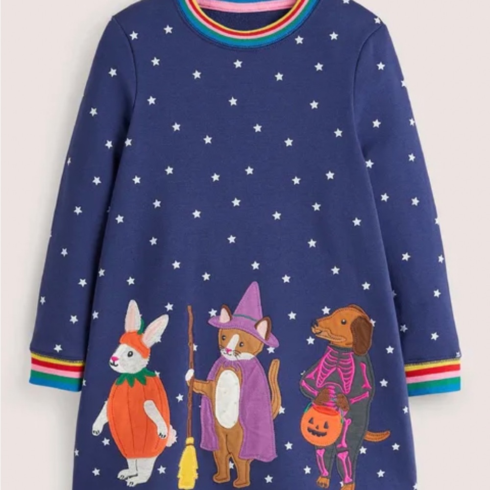 NWT Mini Boden Halloween Sweatshirt Dress, 7-8 yrs